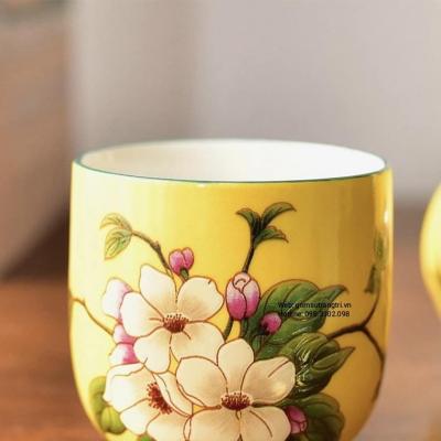 BỘ ẤM CHÉN MEN MÀU HỌA TIẾT HOA LÁ